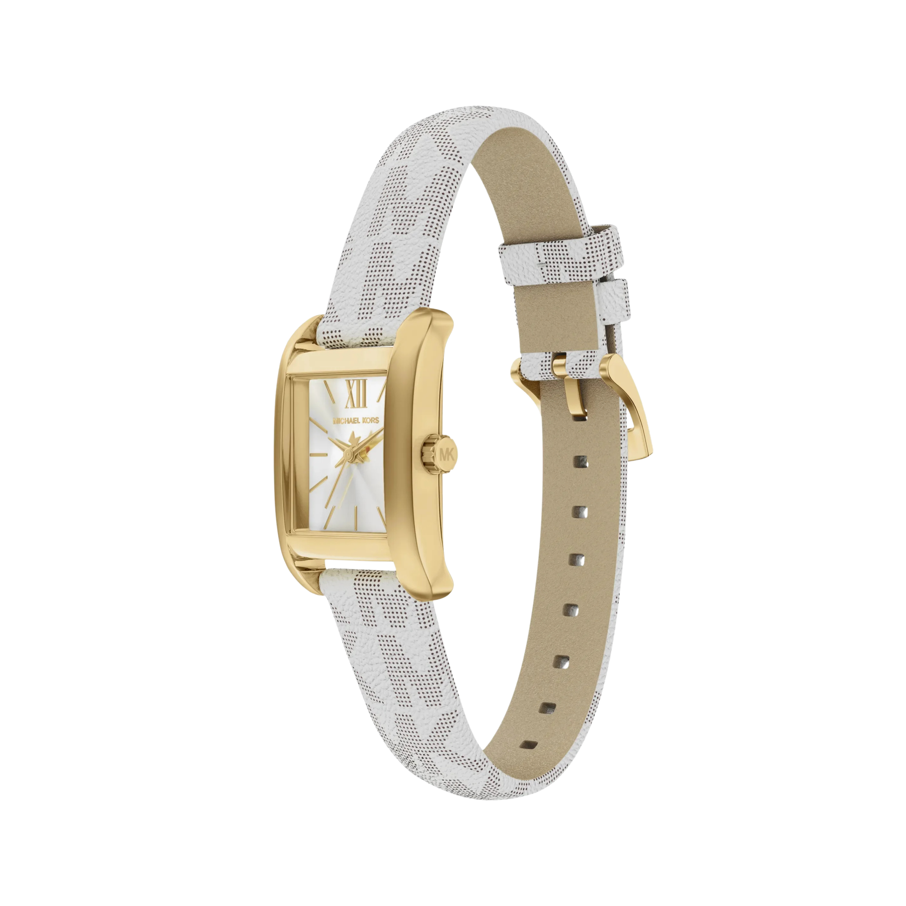 Michael Kors Women Mini Monroe Gold Tone and Logo Strap Watch - Gold White