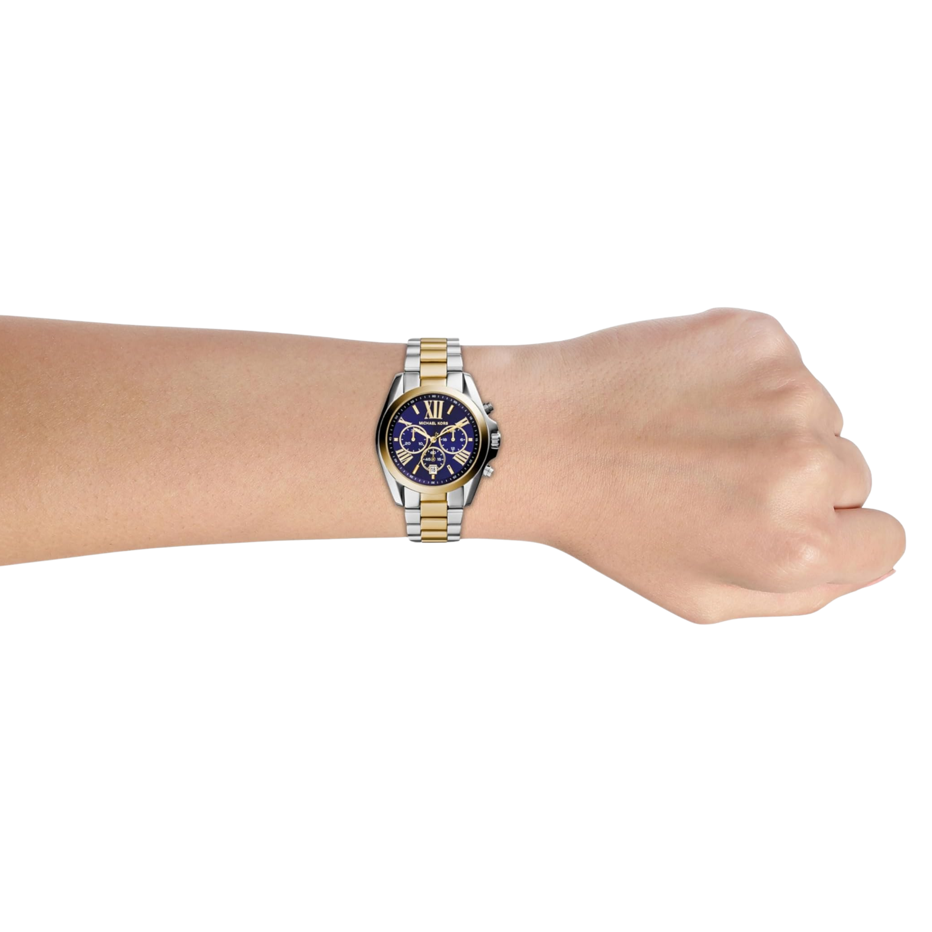 Michael Kors Men Bradshaw Stainless Steel Chronograph Watch - Silver Gold Blue Dial