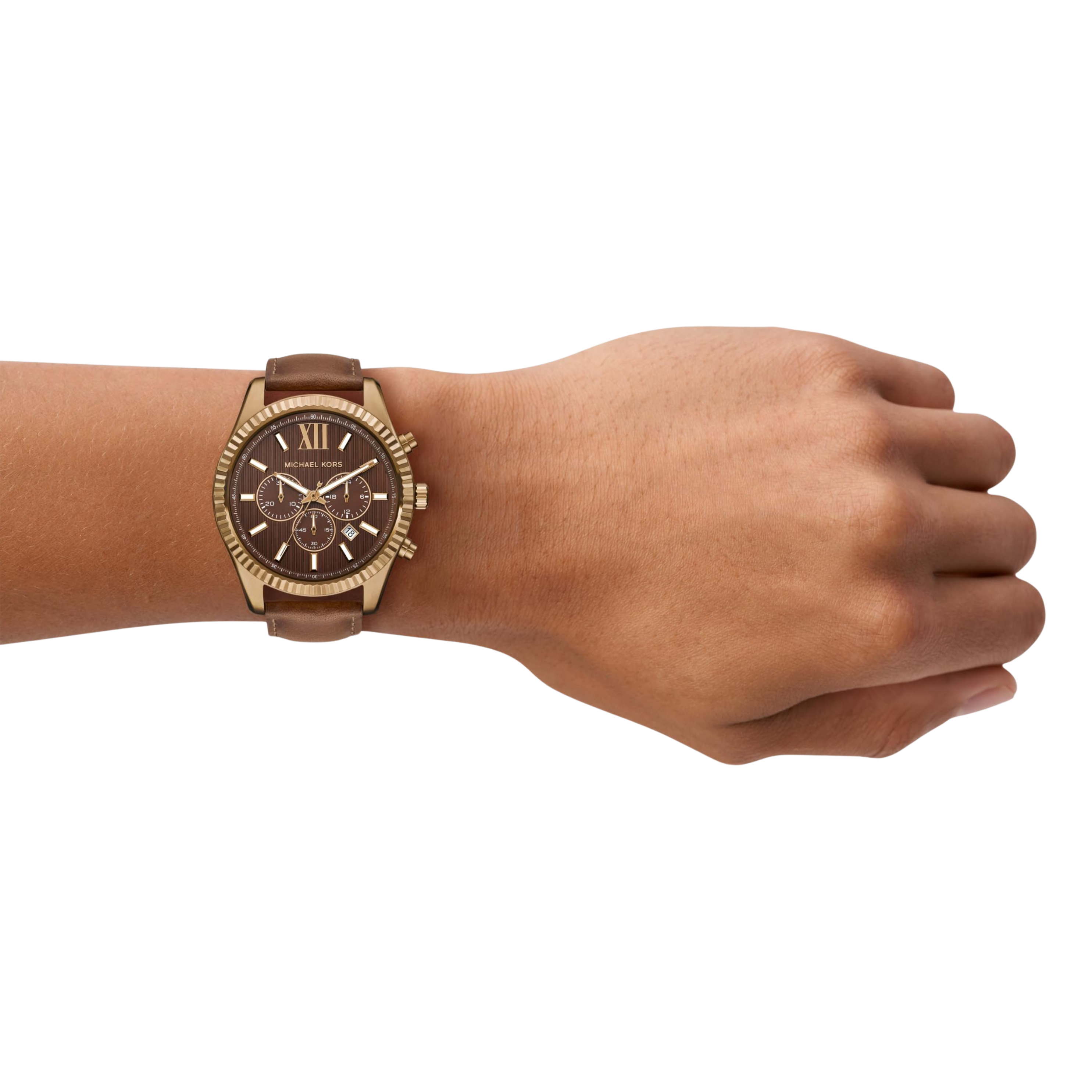 Michael Kors Men Lexington Leather Watch - Beige Gold Brown