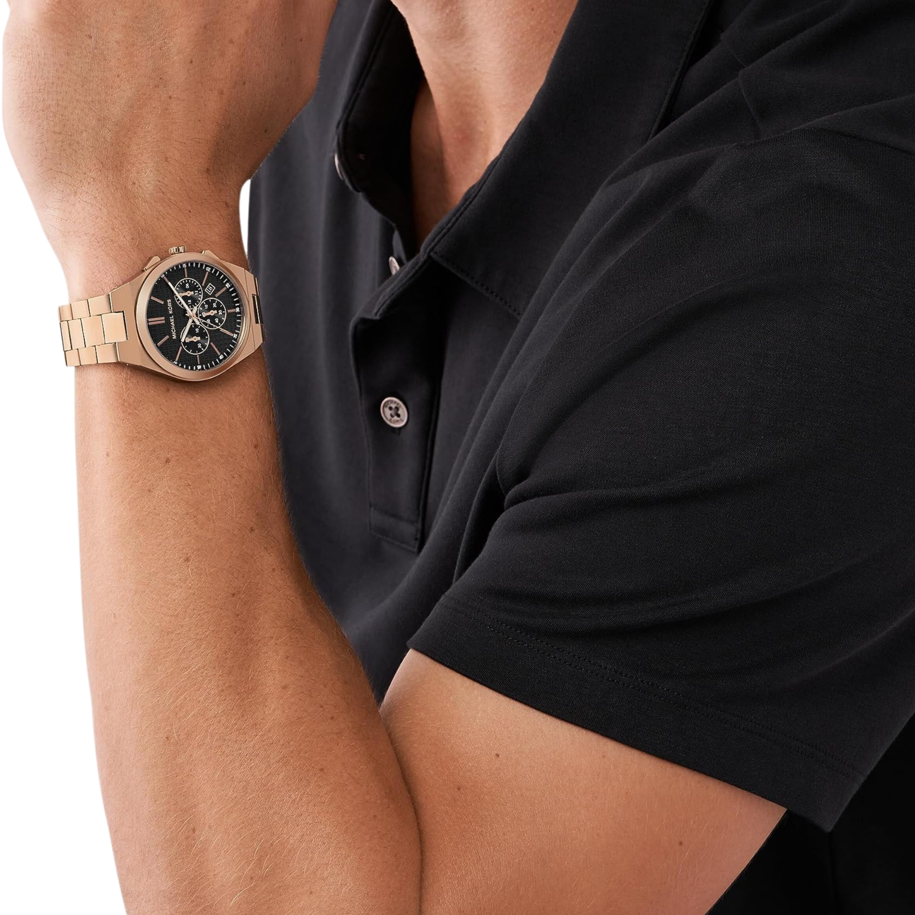 Michael Kors Men Lennox Stainless Steel Chronograph Watch - Beige Gold Black