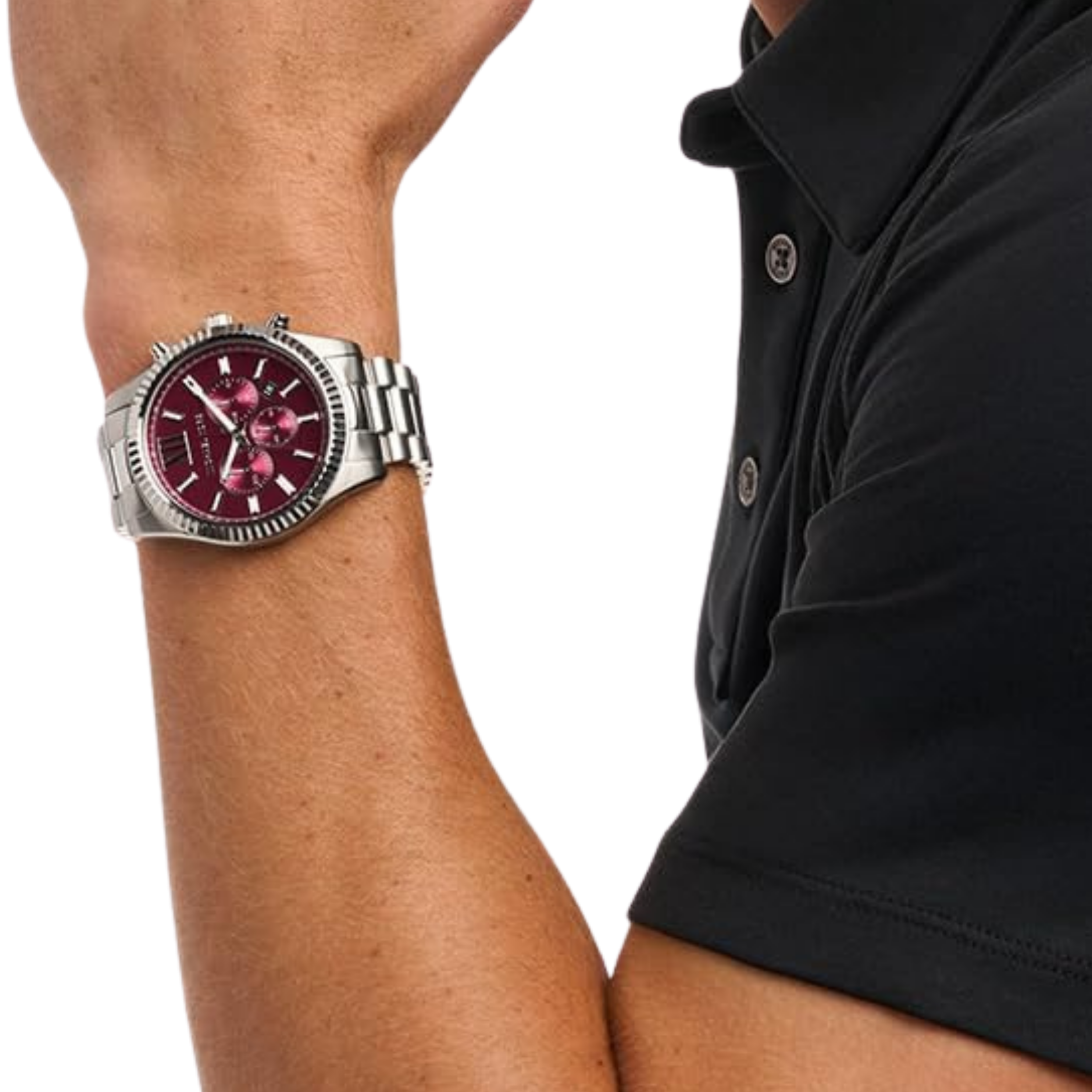 Michael Kors Men Lexington Stainless Steel Bracelet Watch - Silver Red