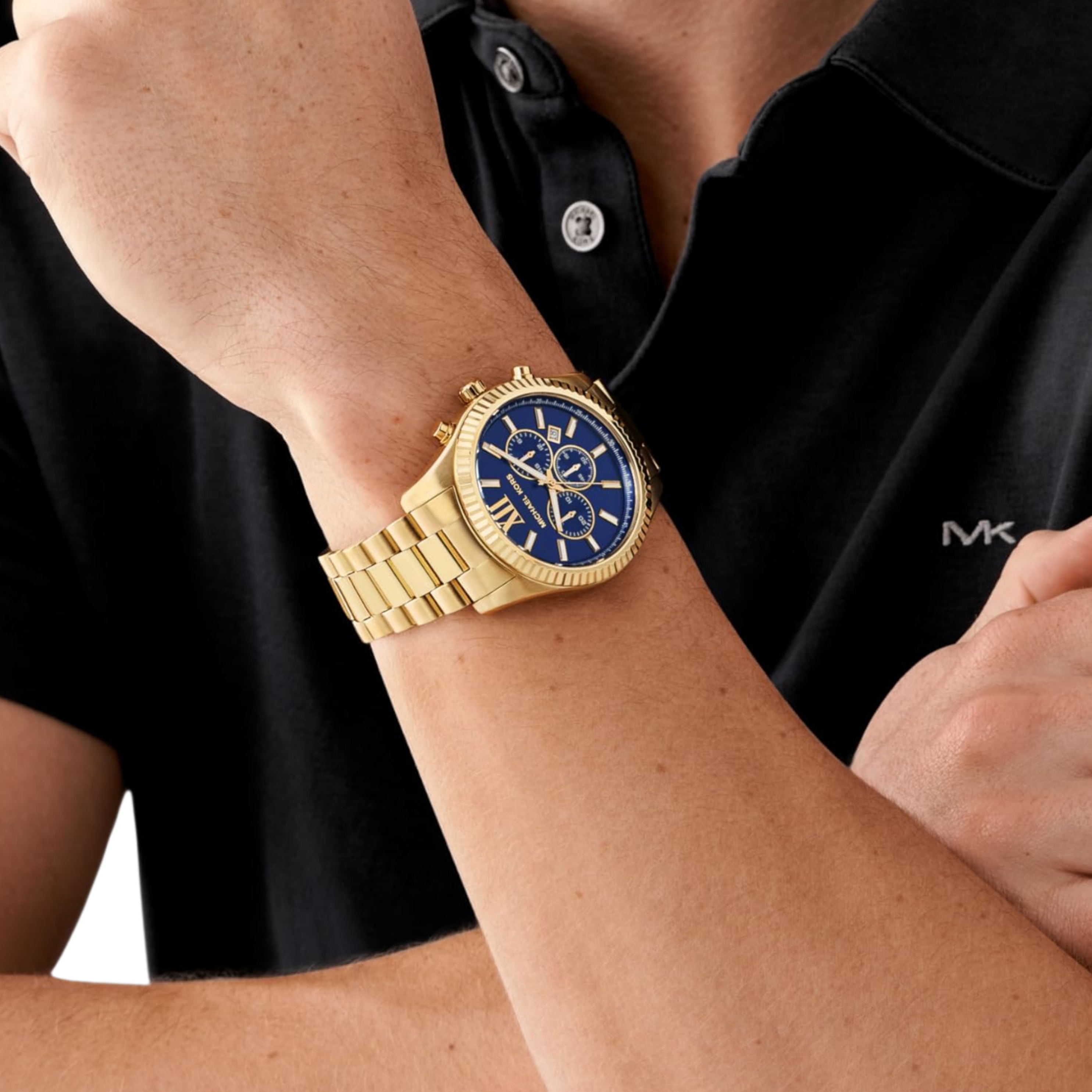 Michael Kors Men Lexington Stainless Steel Bracelet Watch - Gold Blue Dial
