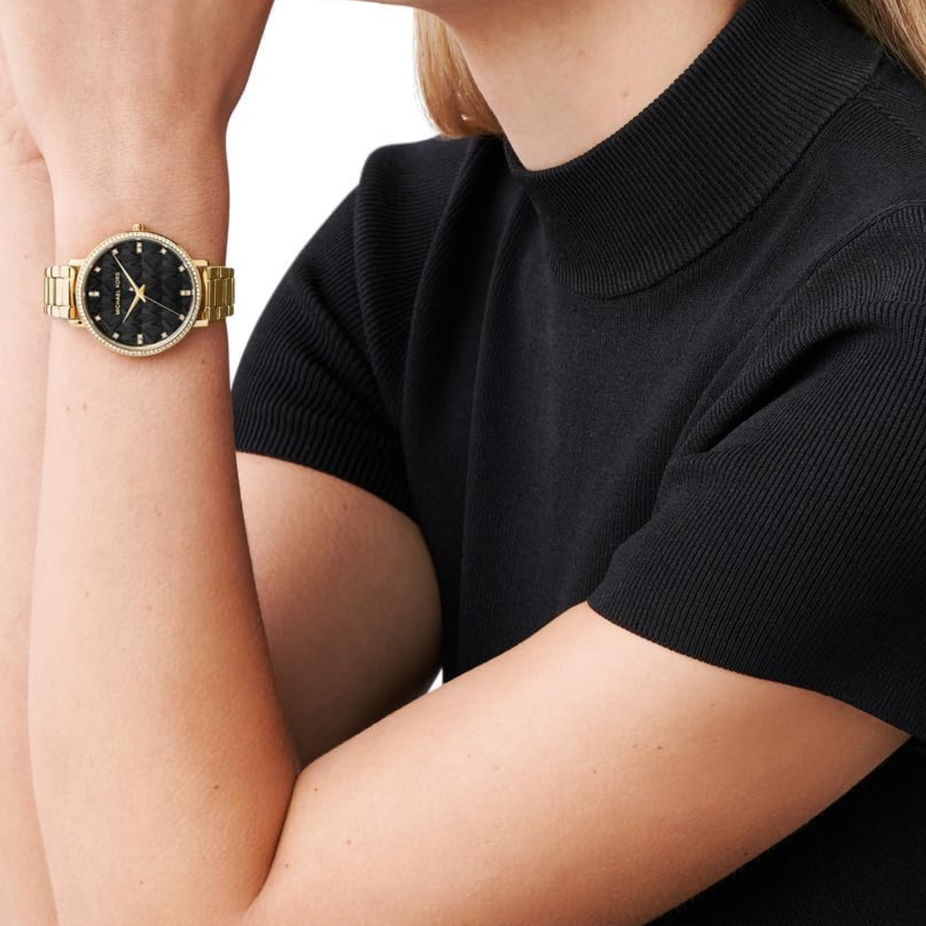 Michael Kors Women Pyper Stainless Steel Watch - Gold Black Logo