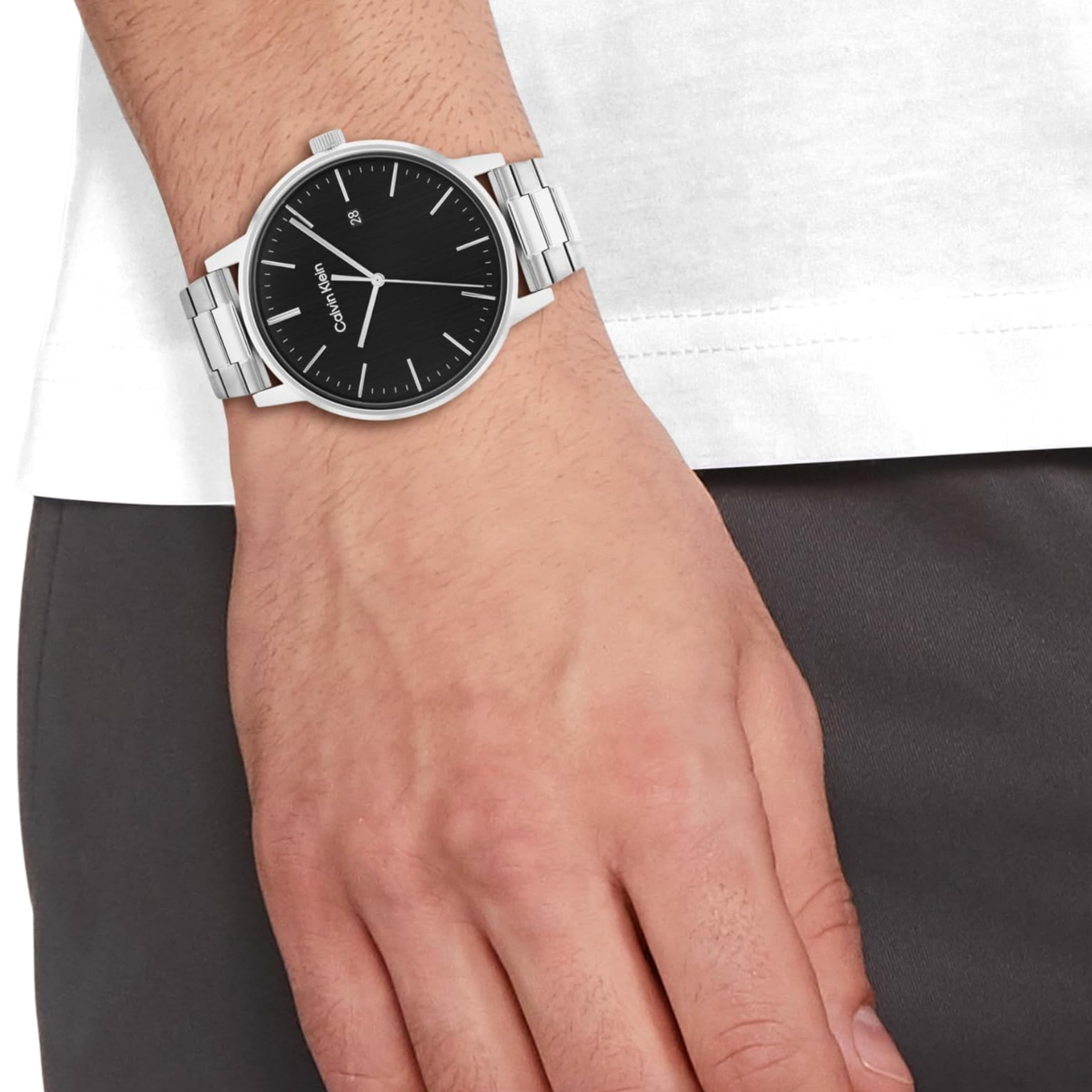 Calvin Klein Men Linked Watch - Silver Black