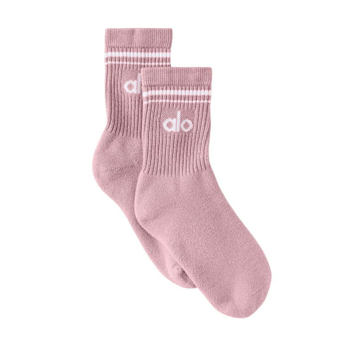 Alo Half-Crew Throwback Sock - Vintage Pink White