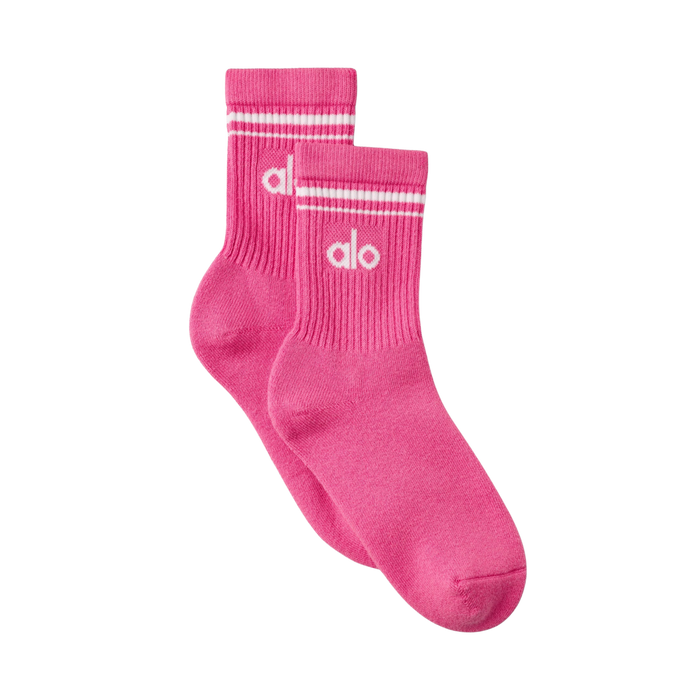 Alo Half-Crew Throwback Sock - Paradise Pink White