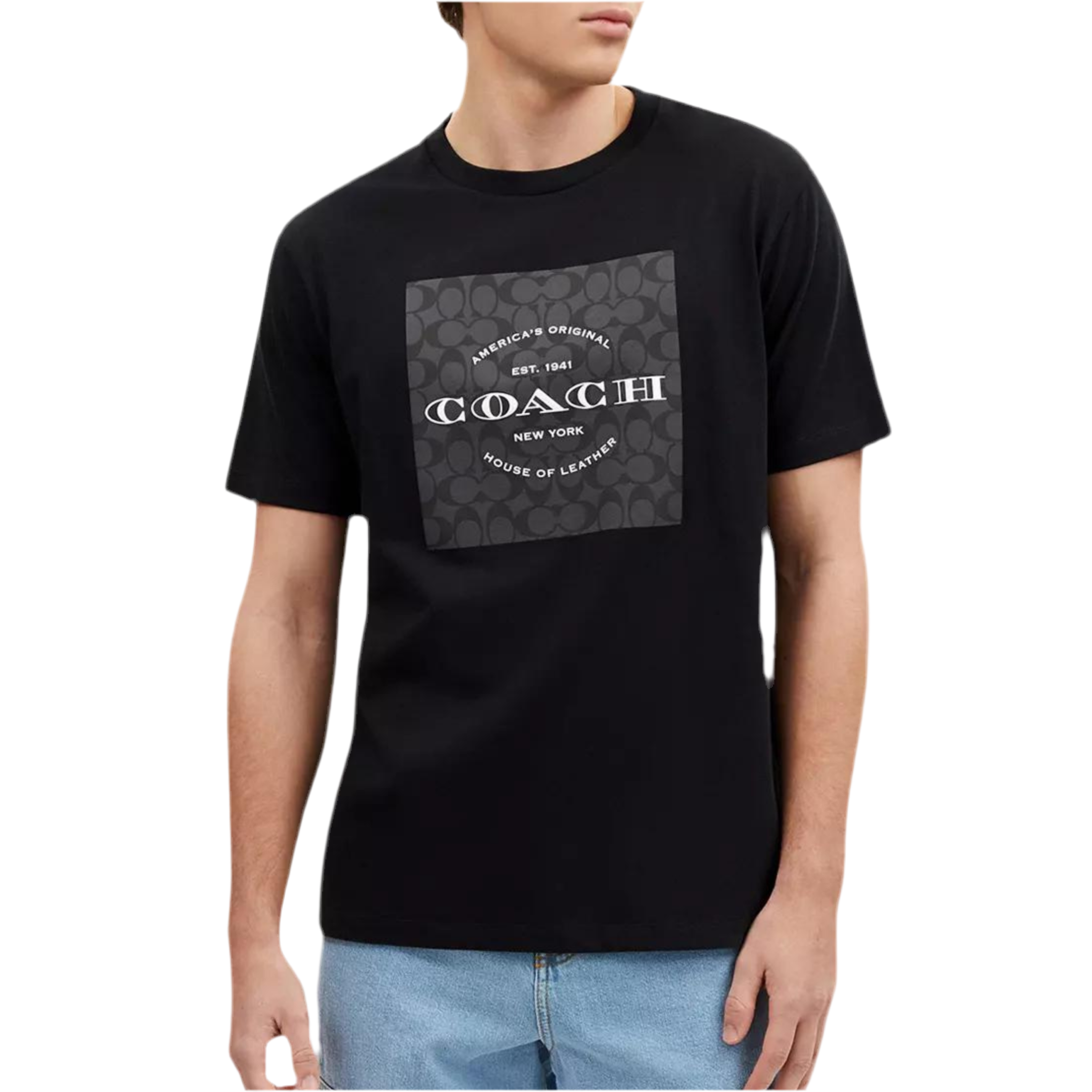 Coach Men Signature Square T Shirt In Organic Cotton - Black